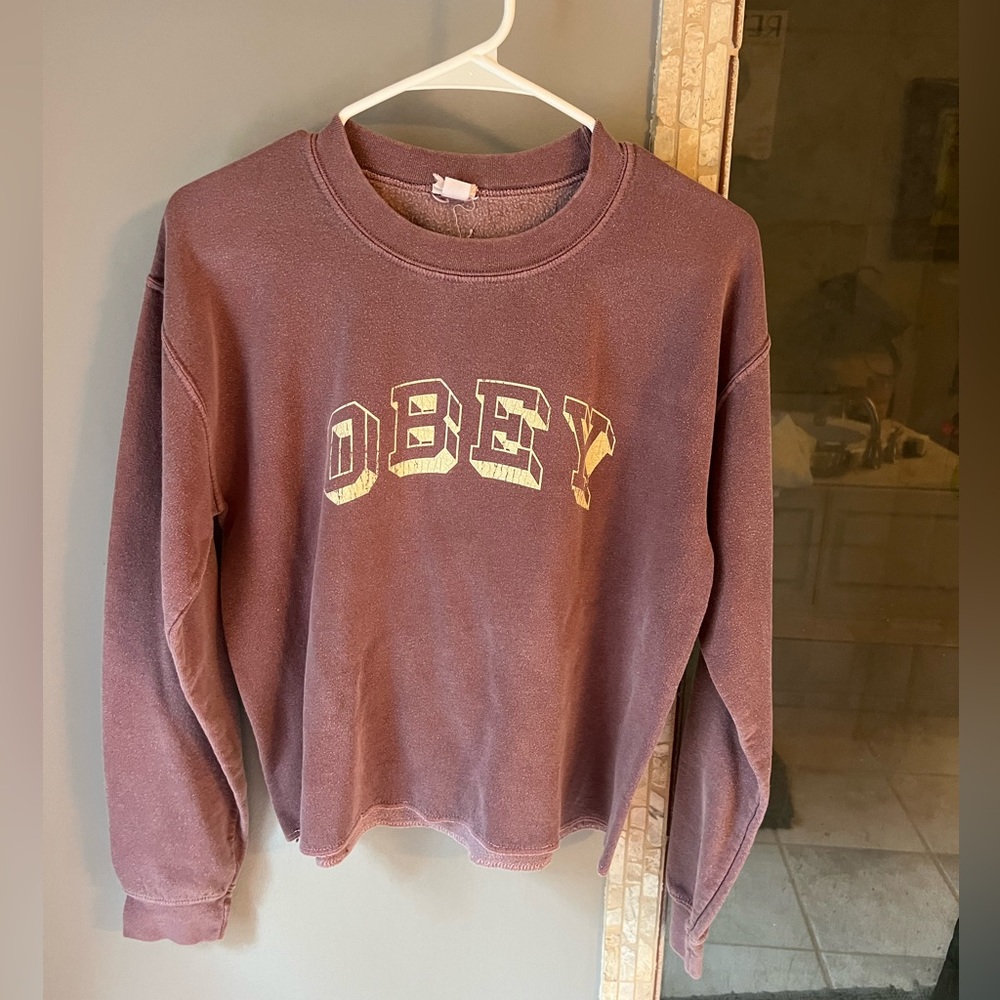 OBEY urban outfitters sweatshirt washed maroon